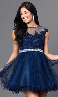 Dancing Queen-Cap-Sleeve Short Homecoming Dress with Beading