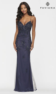 Faviana-Strappy-Back Long Light Pink Prom Dress by Faviana