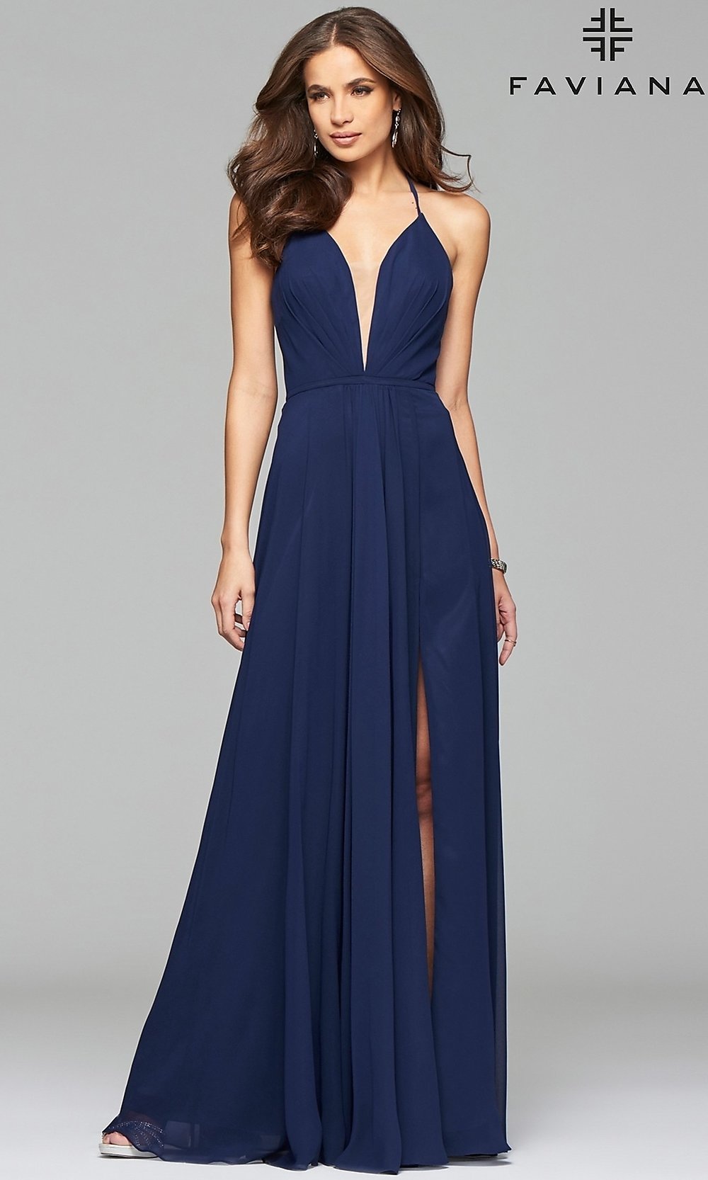 Faviana-Faviana Low V-Neck Corset Back Prom Dress 