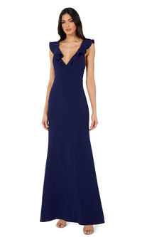 Jump-Ruffle V-Neck Simple Long Prom Dress 10982 by Jump