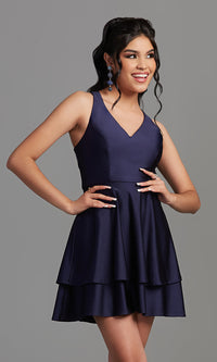 Jump-Jump Blue Sateen Short Tiered Homecoming Dress