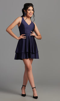 Jump-Jump Blue Sateen Short Tiered Homecoming Dress