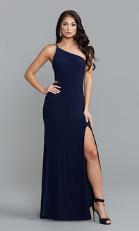 Jump-One-Shoulder Long Navy Blue Prom Dress by Jump