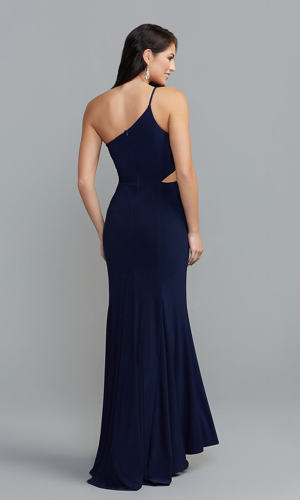 One-Shoulder Long Navy Blue Prom Dress by Jump