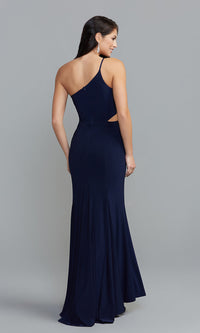 Jump-One-Shoulder Long Navy Blue Prom Dress by Jump