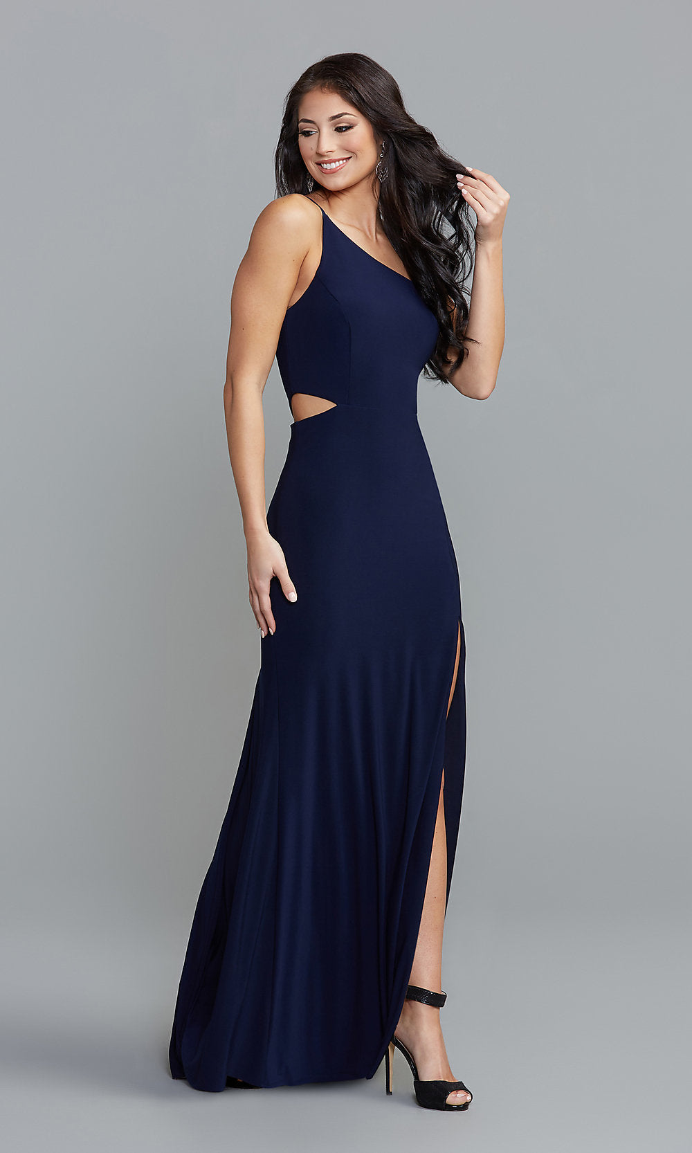 One-Shoulder Long Navy Blue Prom Dress by Jump