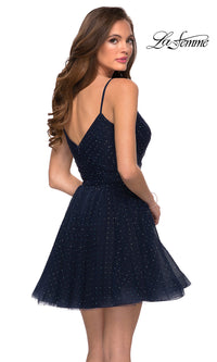 Rhinestone Short Navy La Femme Homecoming Dress