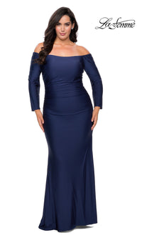 La Femme-Off-the-Shoulder La Femme Plus-Size Prom Dress