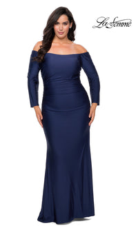 La Femme-Off-the-Shoulder La Femme Plus-Size Prom Dress