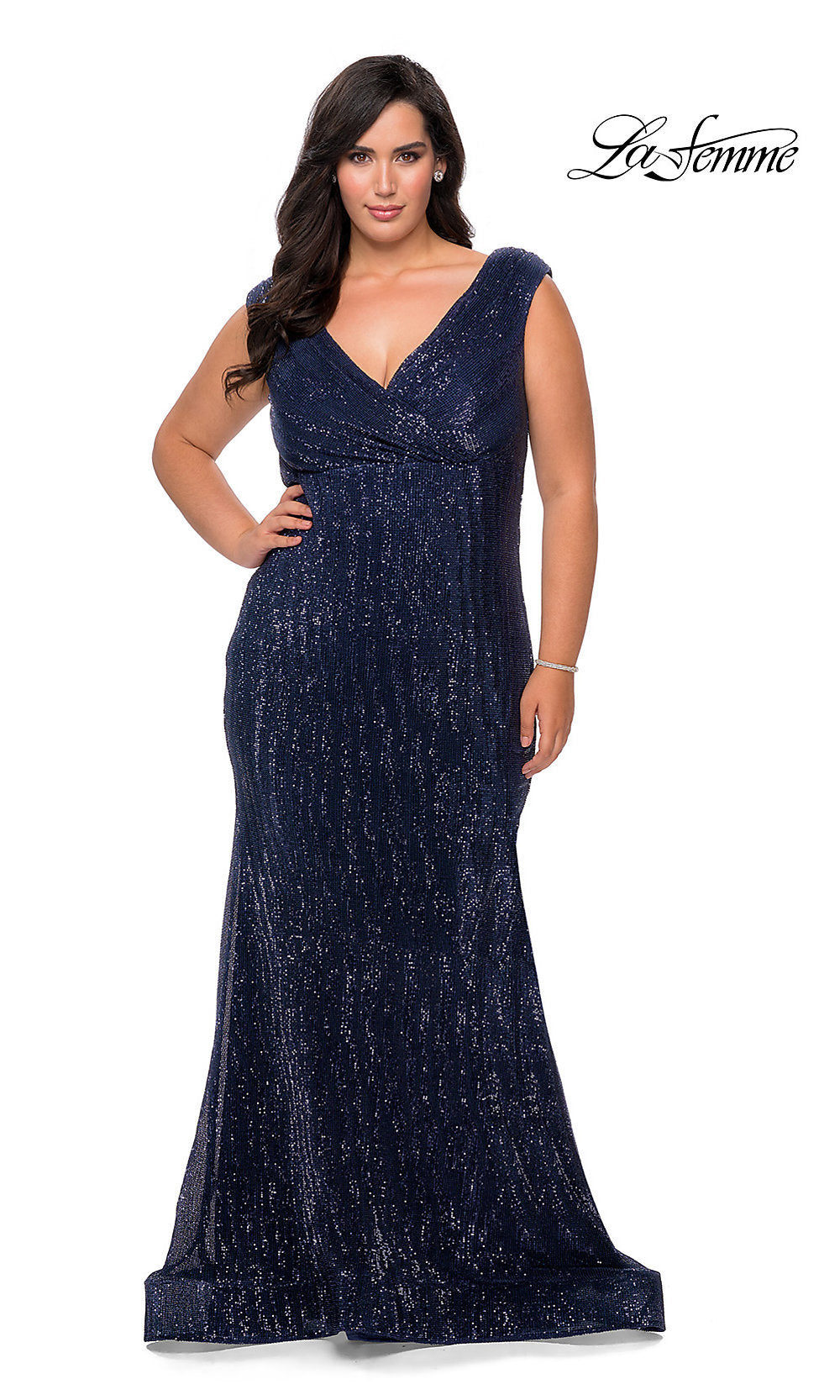 Empire-Waist Sequin Plus-Size Formal Gown PromGirl