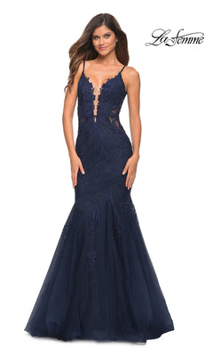 La Femme-La Femme Embroidered-Lace Long Mermaid Prom Dress