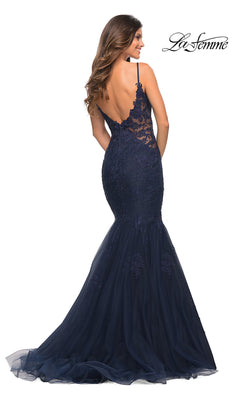 La Femme-La Femme Embroidered-Lace Long Mermaid Prom Dress