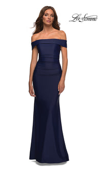 La Femme-La Femme Ruched Long Off-the-Shoulder Prom Dress