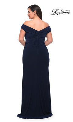 La Femme-Off-the-Shoulder Long Plus-Size V-Neck Prom Dress