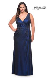 La Femme-La Femme Metallic Long Plus-Size Formal Prom Dress