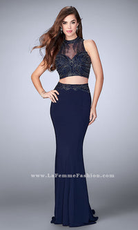 La Femme-Two-Piece High-Neck Beaded Gigi Dress