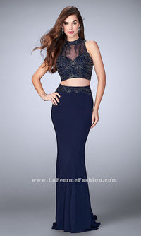 La Femme-Two-Piece High-Neck Beaded Gigi Dress