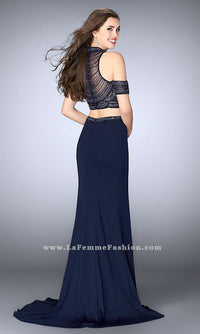 La Femme-Two-Piece Cold-Shoulder Long Jersey Dress