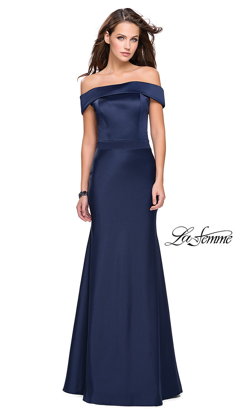 La Femme Off-the-Shoulder Long Prom Dress