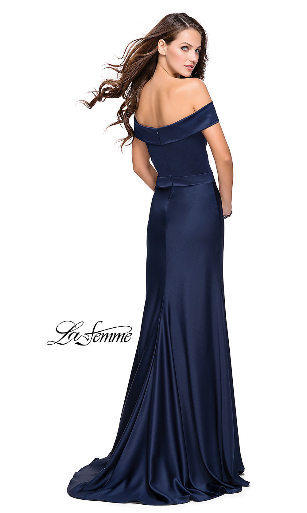 La Femme Off-the-Shoulder Long Prom Dress