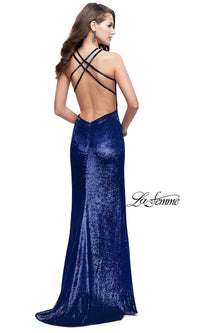 Open-Back Long La Femme Velvet Prom Dress