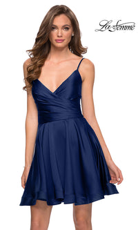 La Femme-A-Line Satin La Femme Homecoming Dress with Corset