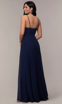 Maniju-Long Chiffon Faux-Wrap V-Neck Prom Dress