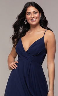 Maniju-Long Chiffon Faux-Wrap V-Neck Prom Dress
