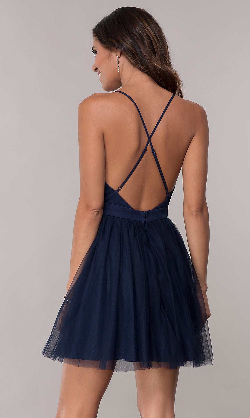 Deep-V-Neck Pleated-Bodice Homecoming Dress by PromGirl