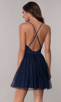 Maniju Private Label-Deep-V-Neck Pleated-Bodice Homecoming Dress by PromGirl