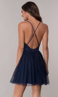 Deep-V-Neck Pleated-Bodice Homecoming Dress by PromGirl