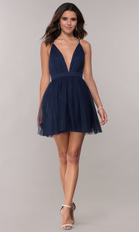 Maniju Private Label-Deep-V-Neck Pleated-Bodice Homecoming Dress by PromGirl