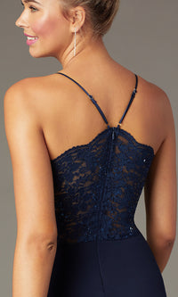 Miss Kim Private Label-Short Lace-Back Navy Homecoming Dress by PromGirl