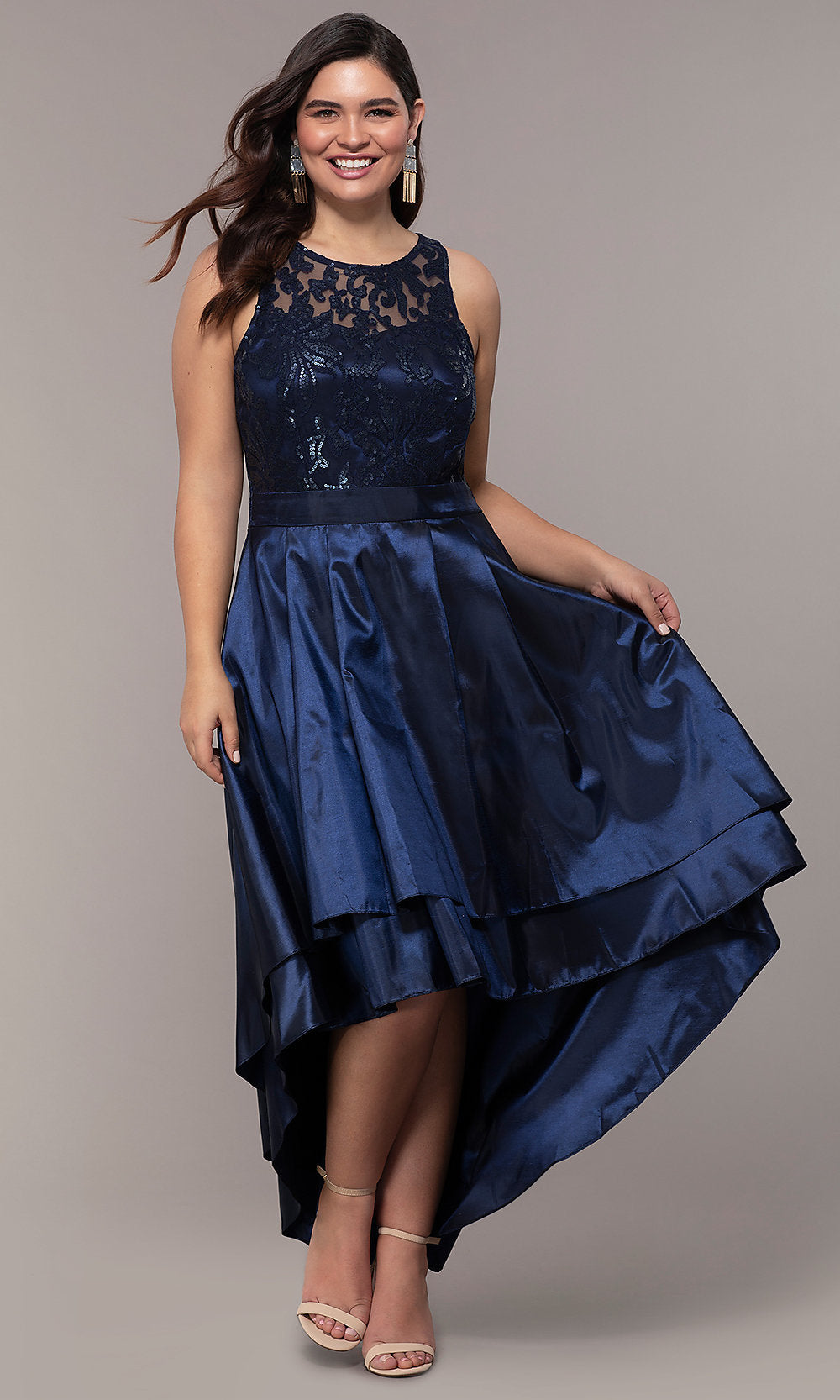 Miss Kim Simply Label-High-Low Sequin-Bodice Plus-Size Prom Dress by Simply