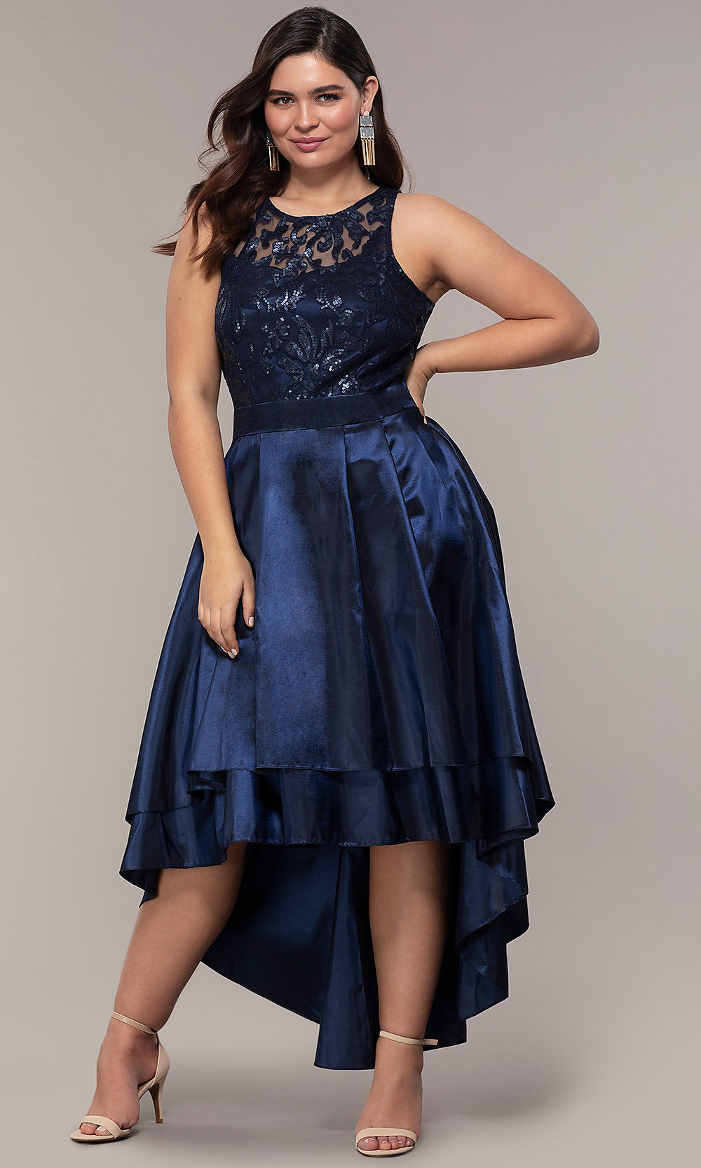 Miss Kim Simply Label-High-Low Sequin-Bodice Plus-Size Prom Dress by Simply
