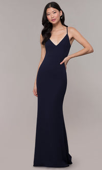 Cut-Out-Back Long V-Neck Simple Prom Dress