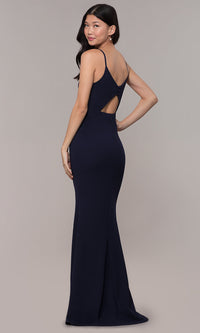 Minuet-Cut-Out-Back Long V-Neck Simple Prom Dress
