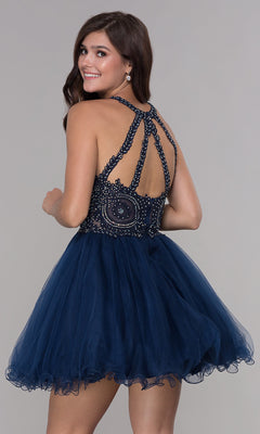 Narianna-Short Babydoll Homecoming Dress with Beading