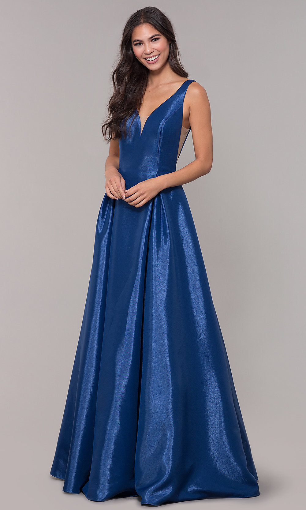 Satin Long A-Line Prom Dress with Pockets