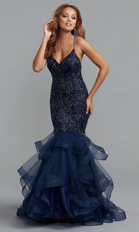 Promgirl Private Label-PromGirl Long Mermaid Prom Dress with Sequin Print