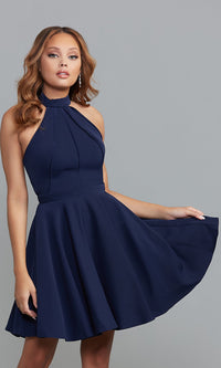 Sherri Hill-A-Line Short Homecoming Dress with High Neck