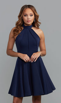 Sherri Hill-A-Line Short Homecoming Dress with High Neck