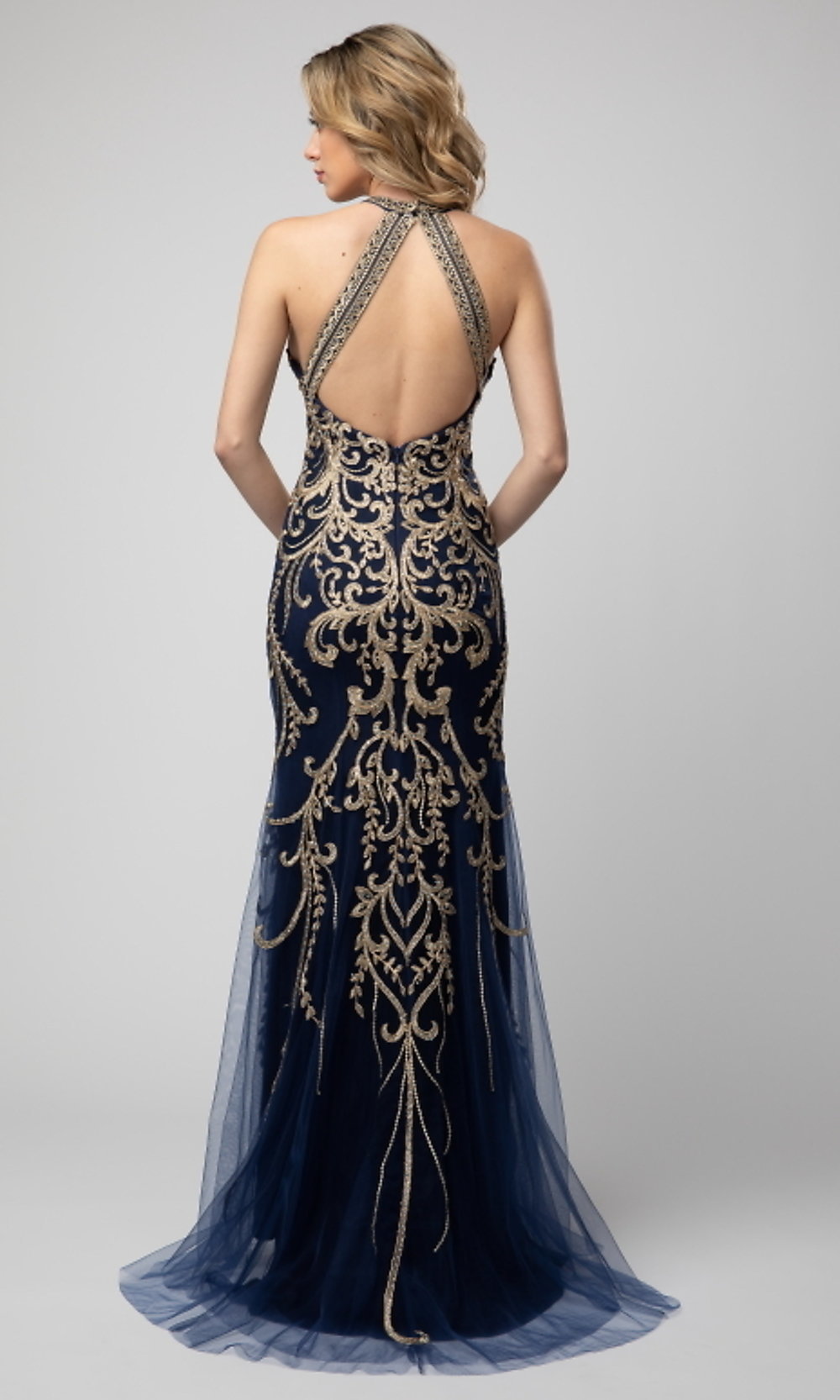 Shail K-Embroidered High-Neck Shail K Long Prom Dress