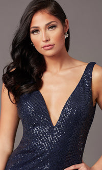 Tight Long Sequin V-Neck Prom Dress by PromGirl