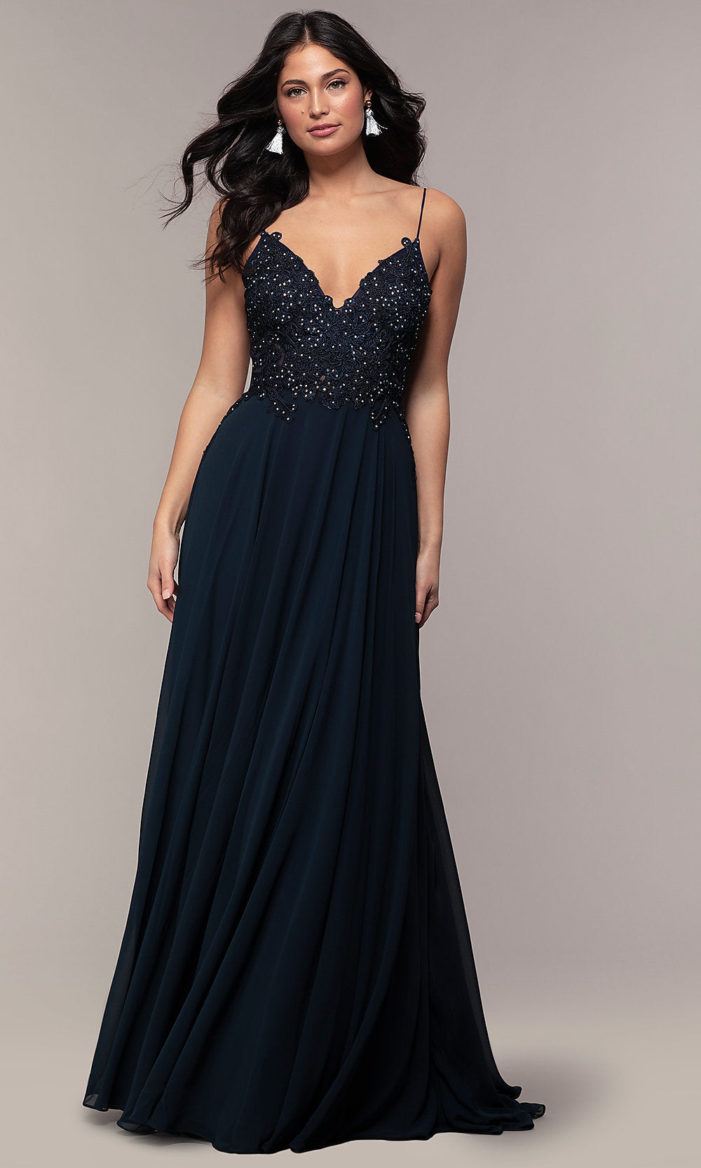 Zoey Grey Private Label-Long V-Neck Open-Back Chiffon Prom Dress by PromGirl
