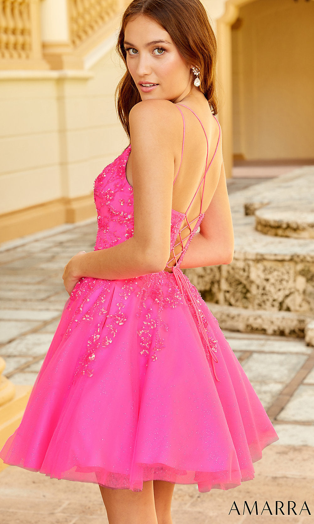 Pink Short Dress with Pockets PromGirl