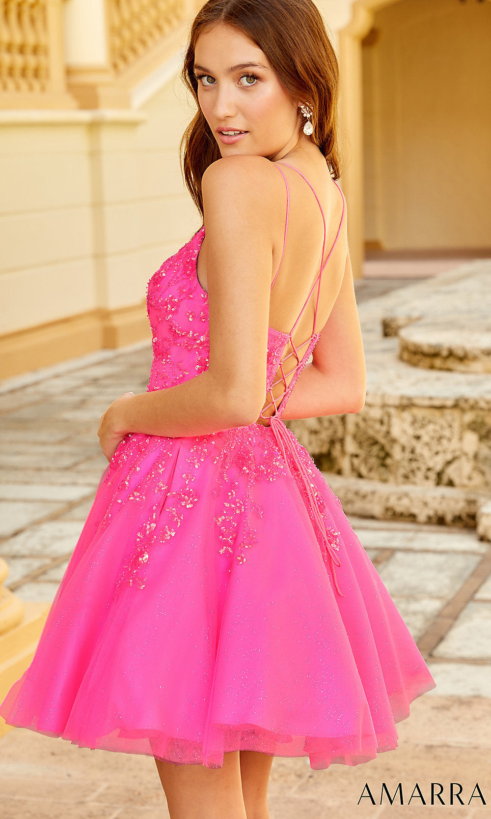 Neon Pink Short Homecoming Dress with Pockets