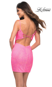 La Femme-La Femme Short Bright Pink Sequin Homecoming Dress