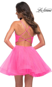La Femme-Neon Pink La Femme Short Babydoll Homecoming Dress