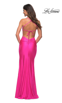 Neon Pink Long La Femme Prom Dress with Open Back